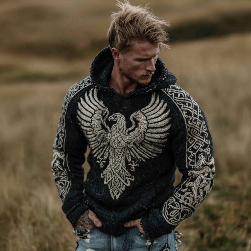 Comstylish Men's Viking Eagle Celtic Knot Casual Hoodie Sweater
