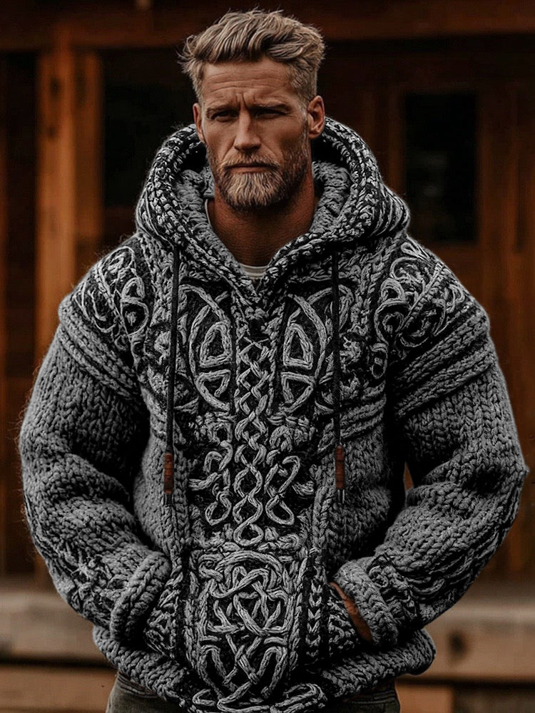 Comstylish Men's Viking Celtic Knot Cozy Casual Hooded Sweater