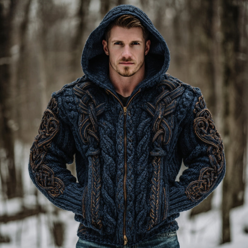 Comstylish Men's Viking Celtic Knot Art Zip Cozy Hooded Cardigan