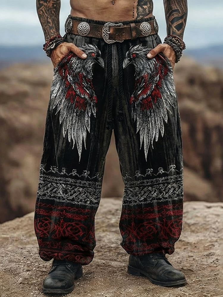 Comstylish Men's Viking Raven Totem Nordic Retro Pants