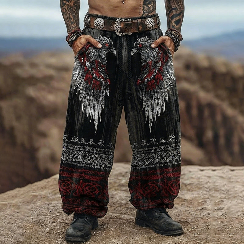 Comstylish Men's Viking Raven Totem Nordic Retro Pants