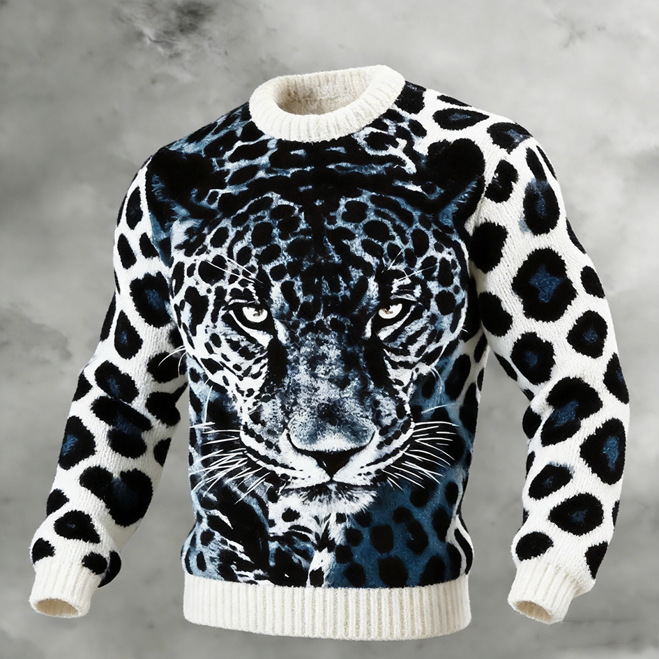 Comstylish Leopard Print Pattern Men's Retro Comfortable Sweater