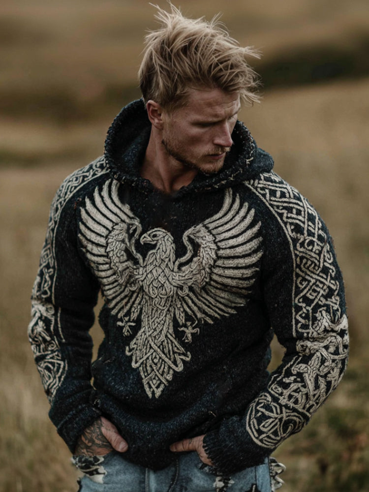 Comstylish Men's Viking Eagle Celtic Knot Casual Hoodie Sweater