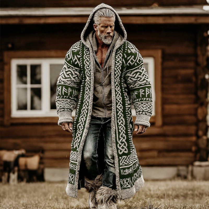 Comstylish Men's Vintage Viking Celtic Knot Art Mid-length Sweater Cardigan