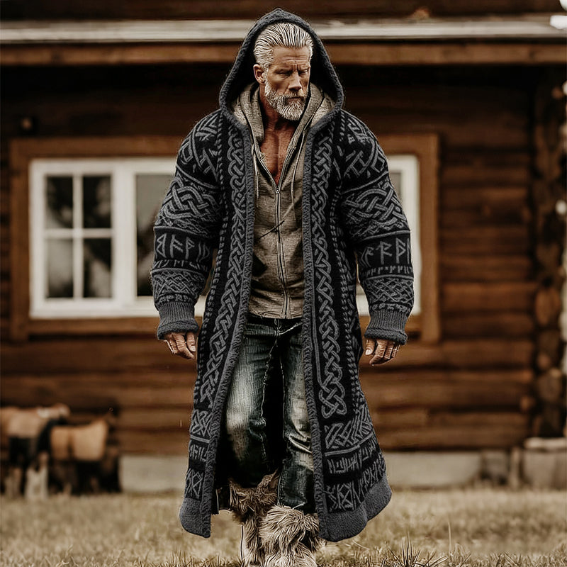 Comstylish Men's Vintage Viking Celtic Knot Art Mid-length Sweater Cardigan