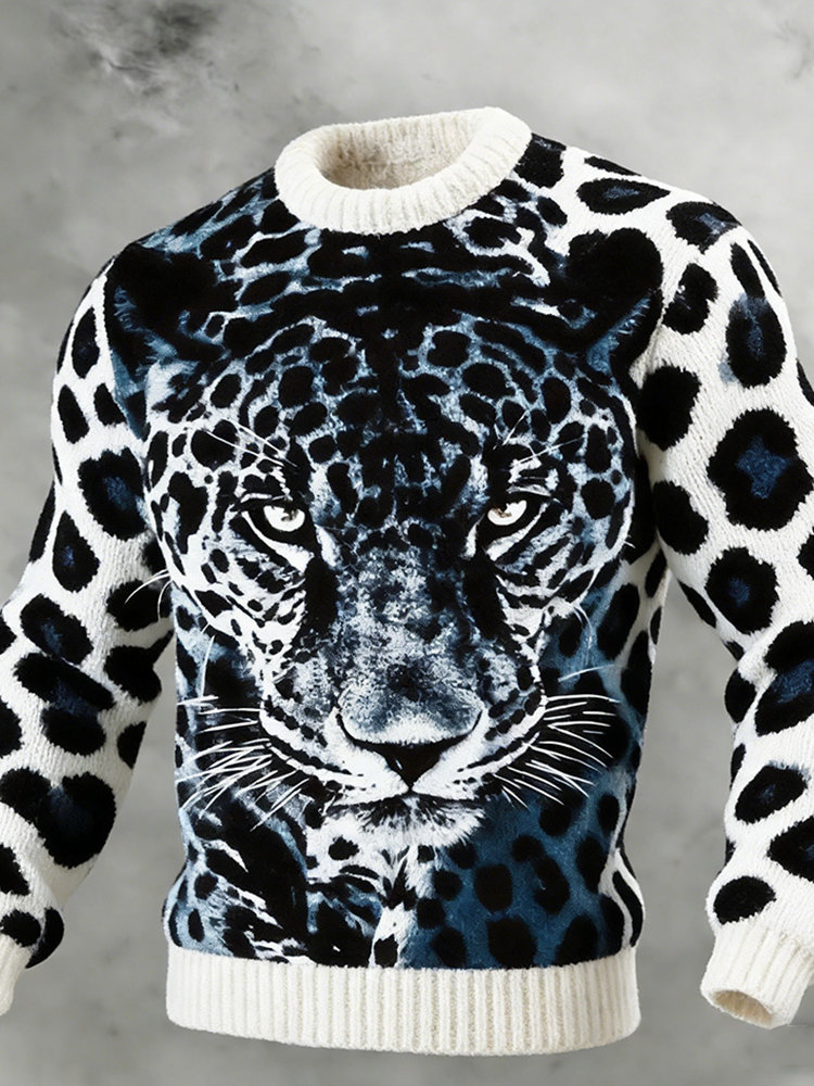 Comstylish Leopard Print Pattern Men's Retro Comfortable Sweater