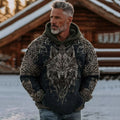 Comstylish Men's Vintage Viking Celtic Wolf Pattern Hoodie