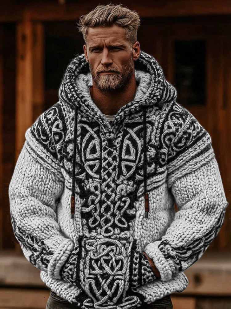 Comstylish Men's Viking Celtic Knot Cozy Casual Hooded Sweater