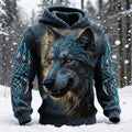 Comstylish Men's Vintage Wolf Pattern Art Cozy Hooded