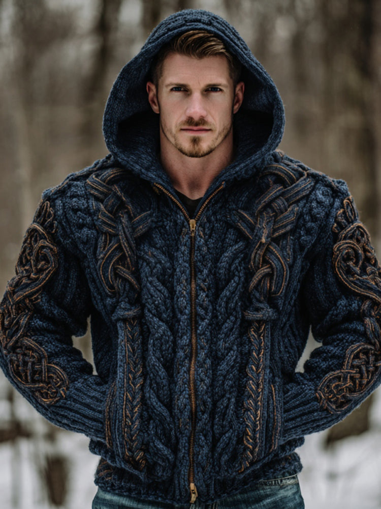 Comstylish Men's Viking Celtic Knot Art Zip Cozy Hooded Cardigan